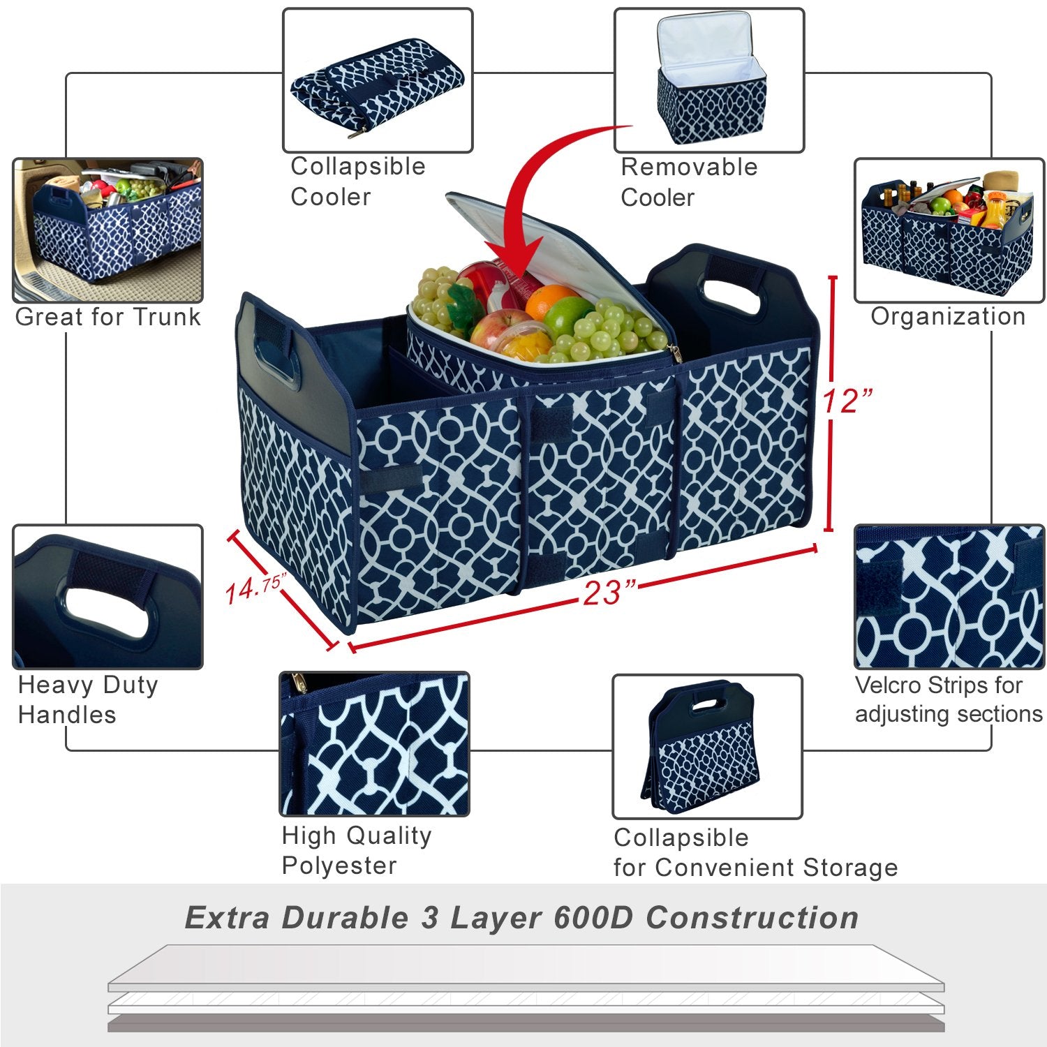 Picnic at Ascot sturdy padded handles ease lifting heavy loads