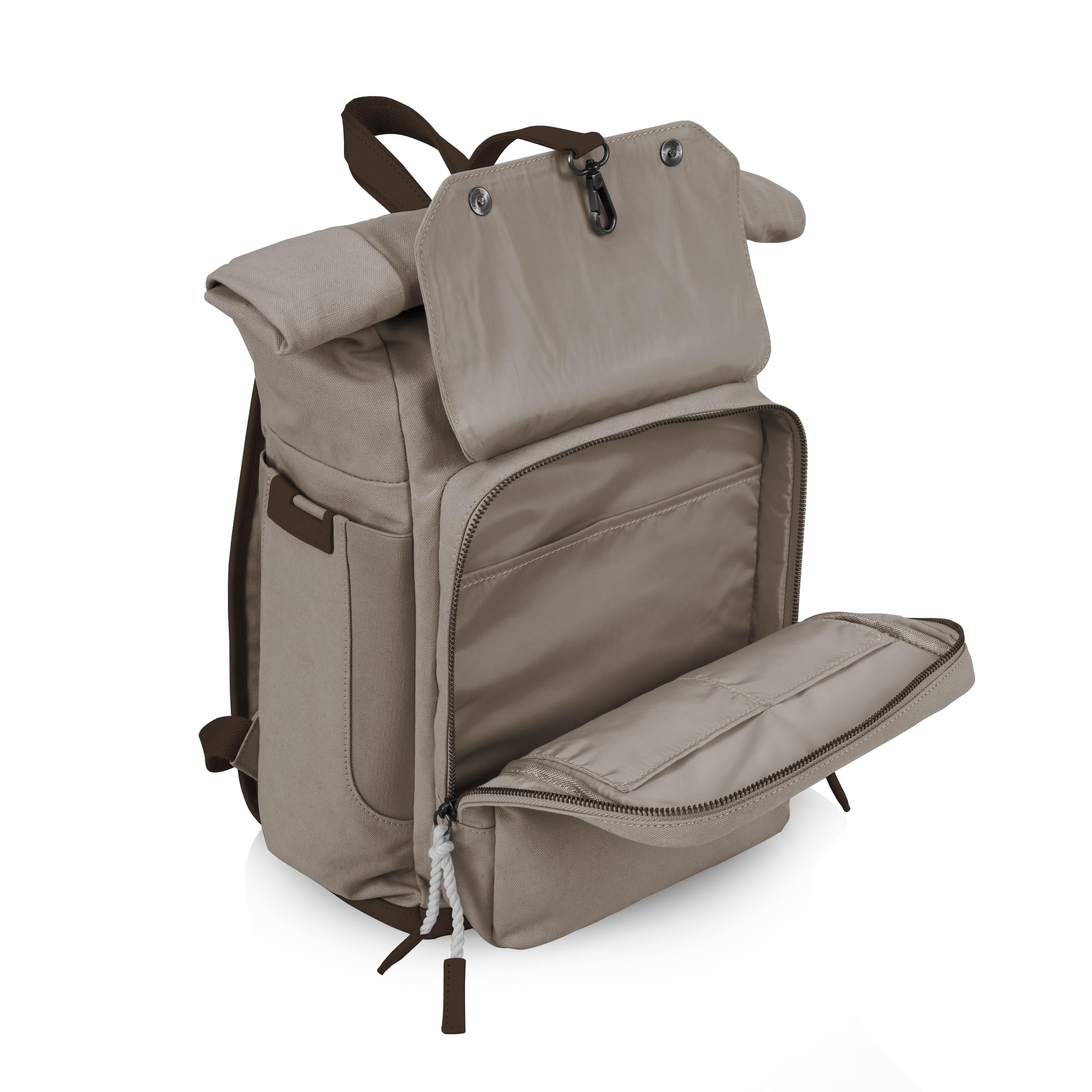 Picnic Time Carmel Roll Top Backpack Cooler back security pocket keeps valuables safe