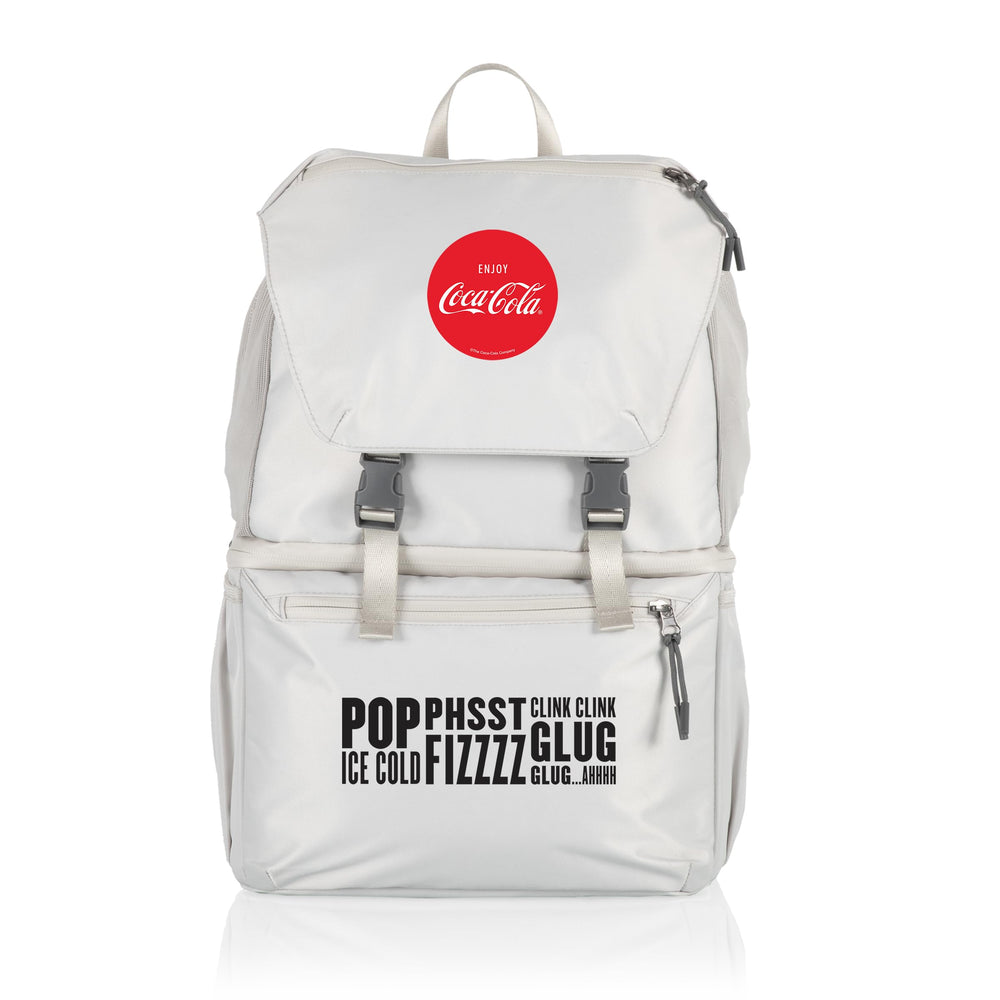 PICNIC TIME Coca-Cola Tarana Backpack Cooler front view highlighting insulated cooler for on-the-go refreshments.