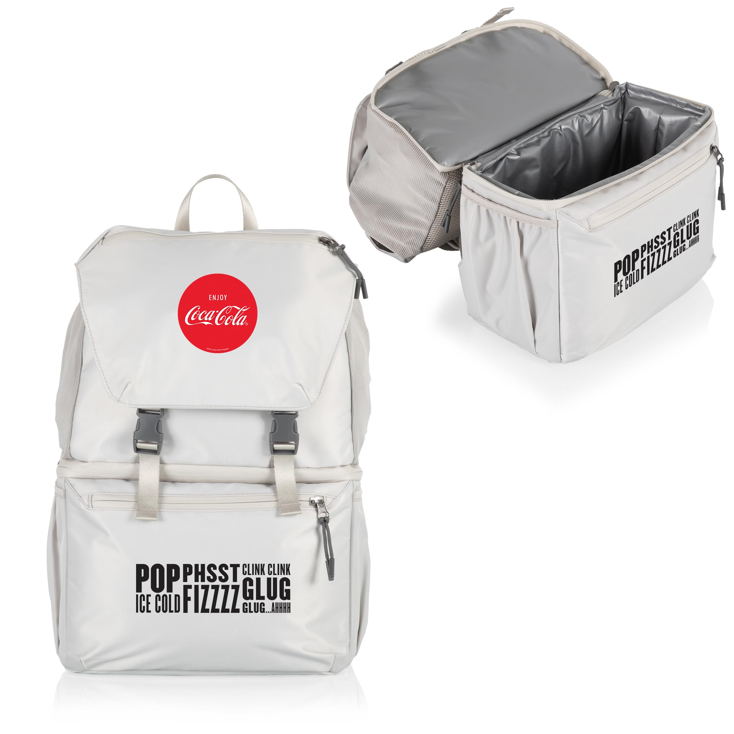 PICNIC TIME Coca-Cola Tarana Backpack Cooler strap detail with soft mesh underside for comfort.