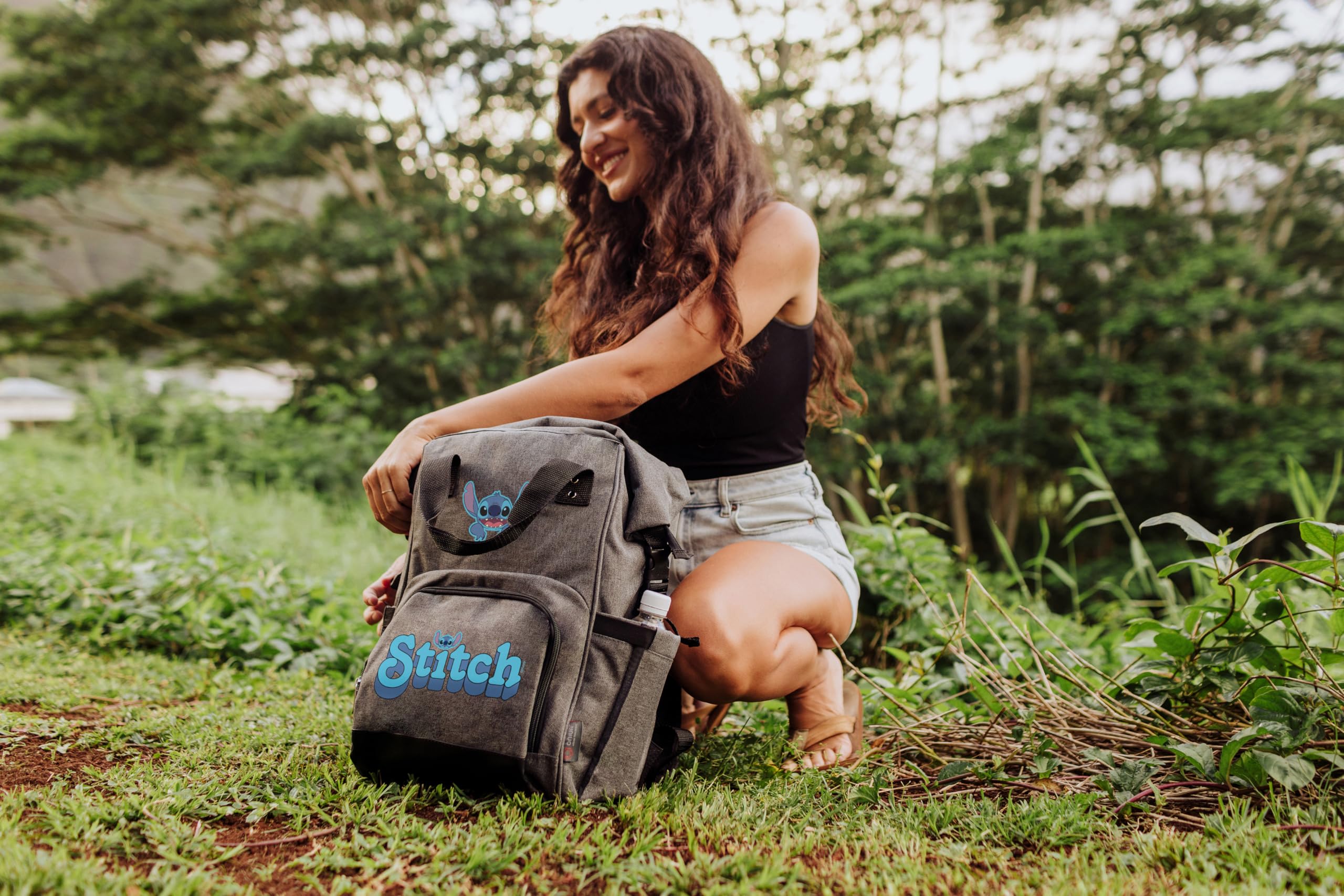 PICNIC TIME Disney Lilo and Stitch cooler backpack shows insulated walls for cold drinks during picnics.