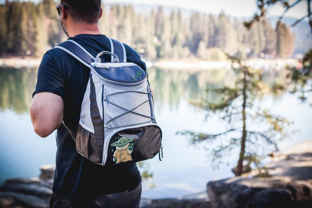 Picnic Time Grogu PTX backpack cooler golf cart attachment enables mobile transport.