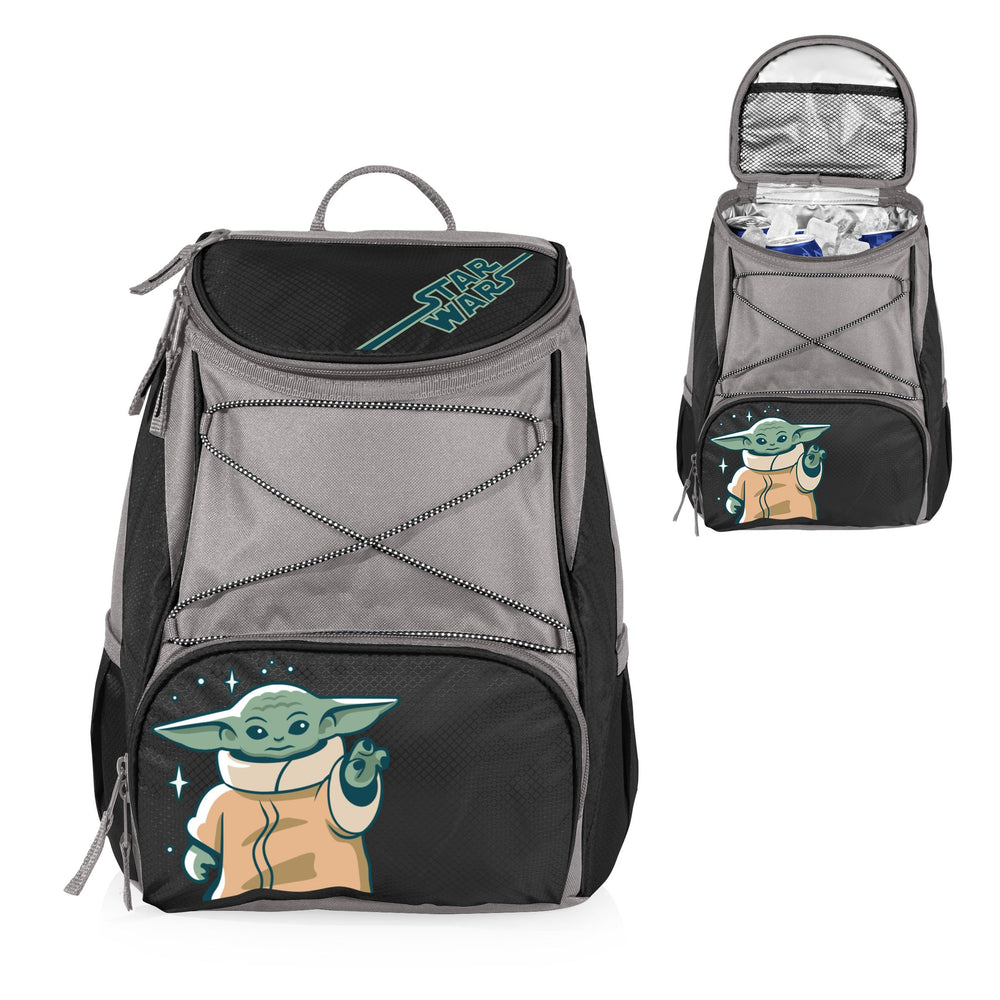 Picnic Time Grogu PTX backpack cooler side pocket for quick access to essentials.