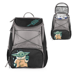 Picnic Time Grogu PTX backpack cooler side pocket for quick access to essentials.