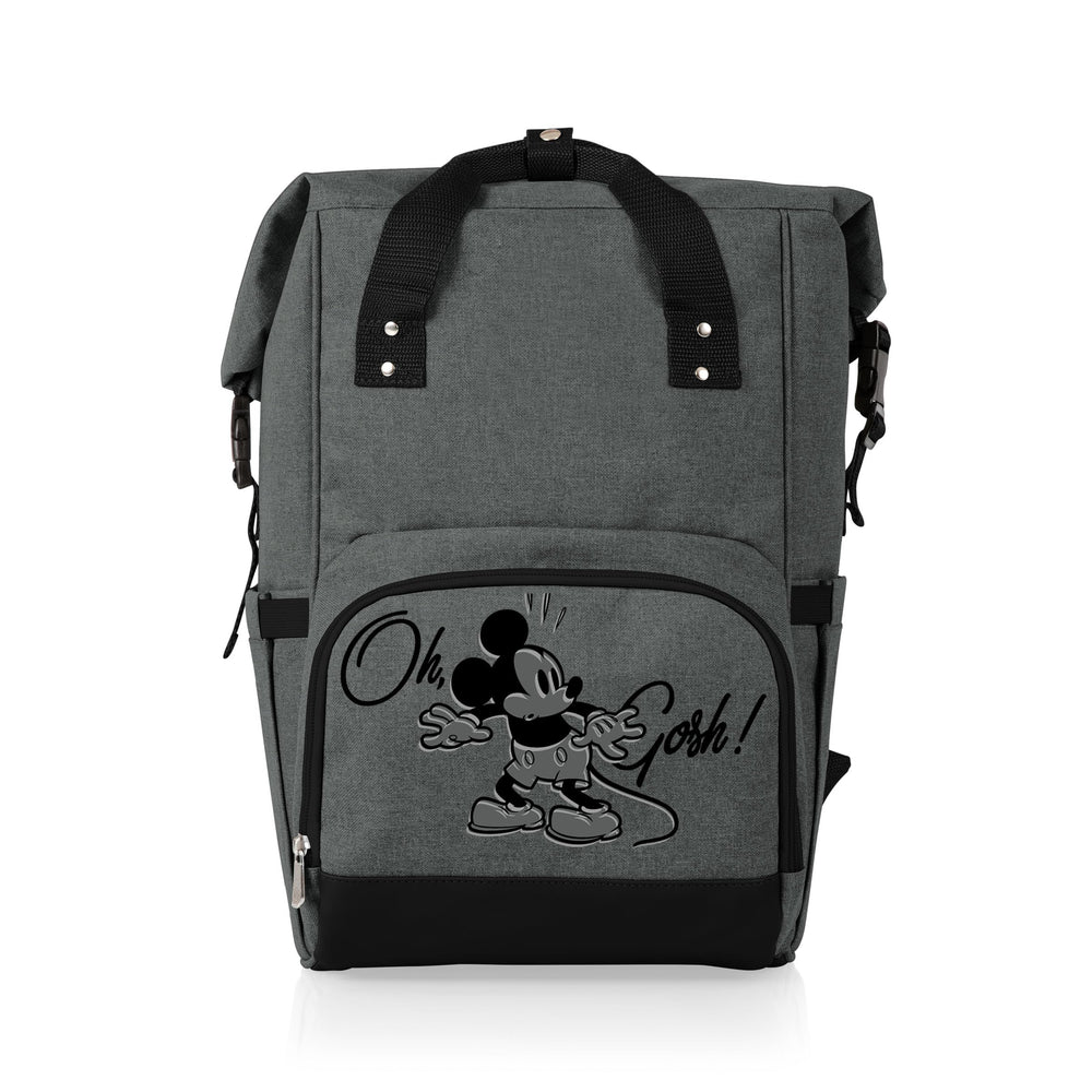 Picnic Time Mickey Mouse roll-top backpack cooler keeps drinks cold on adventures.