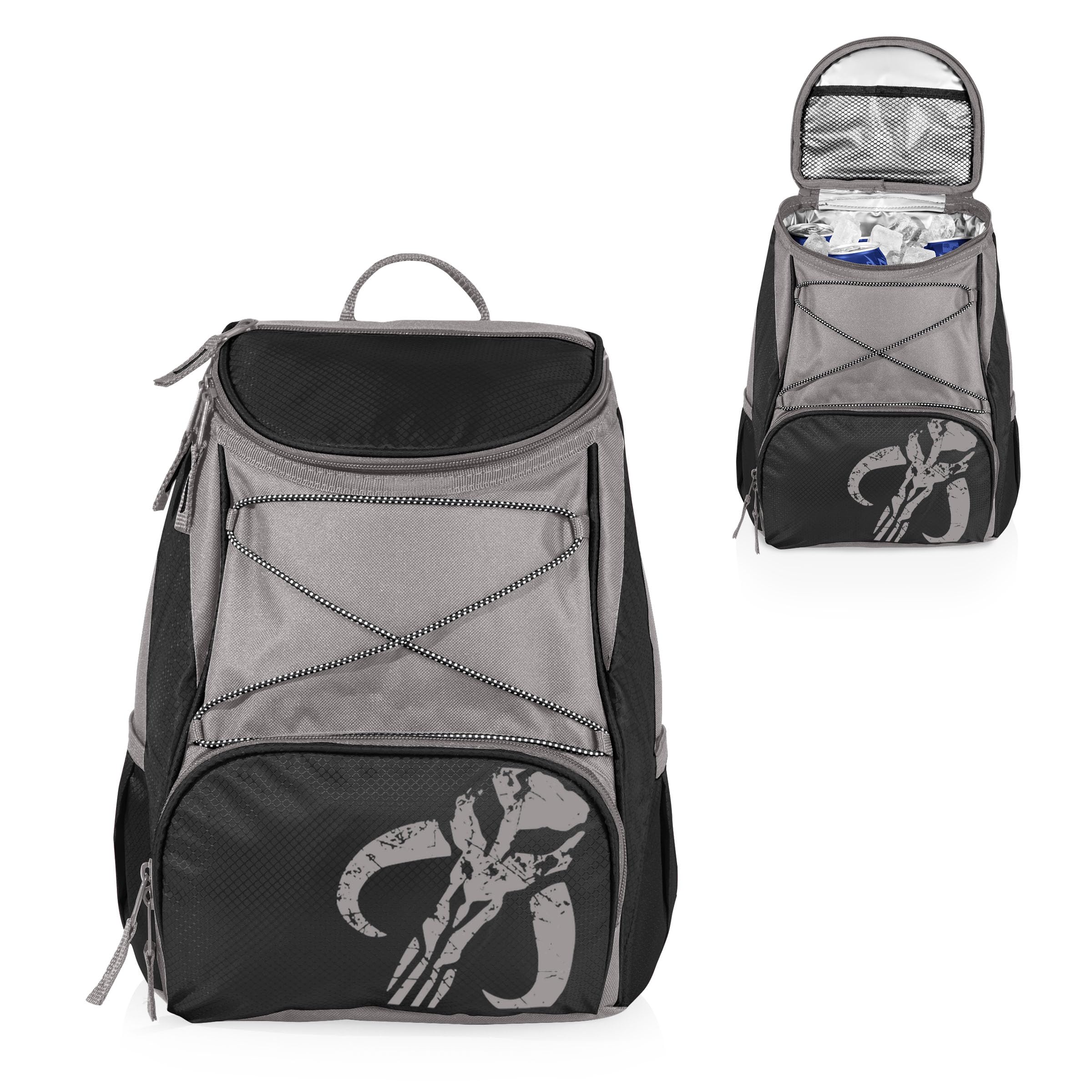 Picnic Time Mythosaur Skull PTX Backpack Cooler interior close-up reveals insulated lining