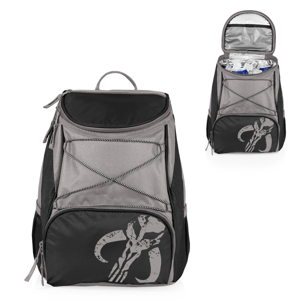 Picnic Time Mythosaur Skull PTX Backpack Cooler interior close-up reveals insulated lining