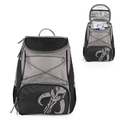 Picnic Time Mythosaur Skull PTX Backpack Cooler interior close-up reveals insulated lining
