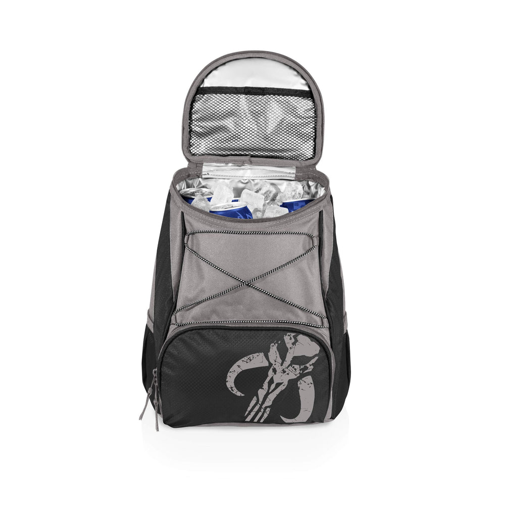 Picnic Time Mythosaur Skull PTX Backpack Cooler side view highlights padded straps