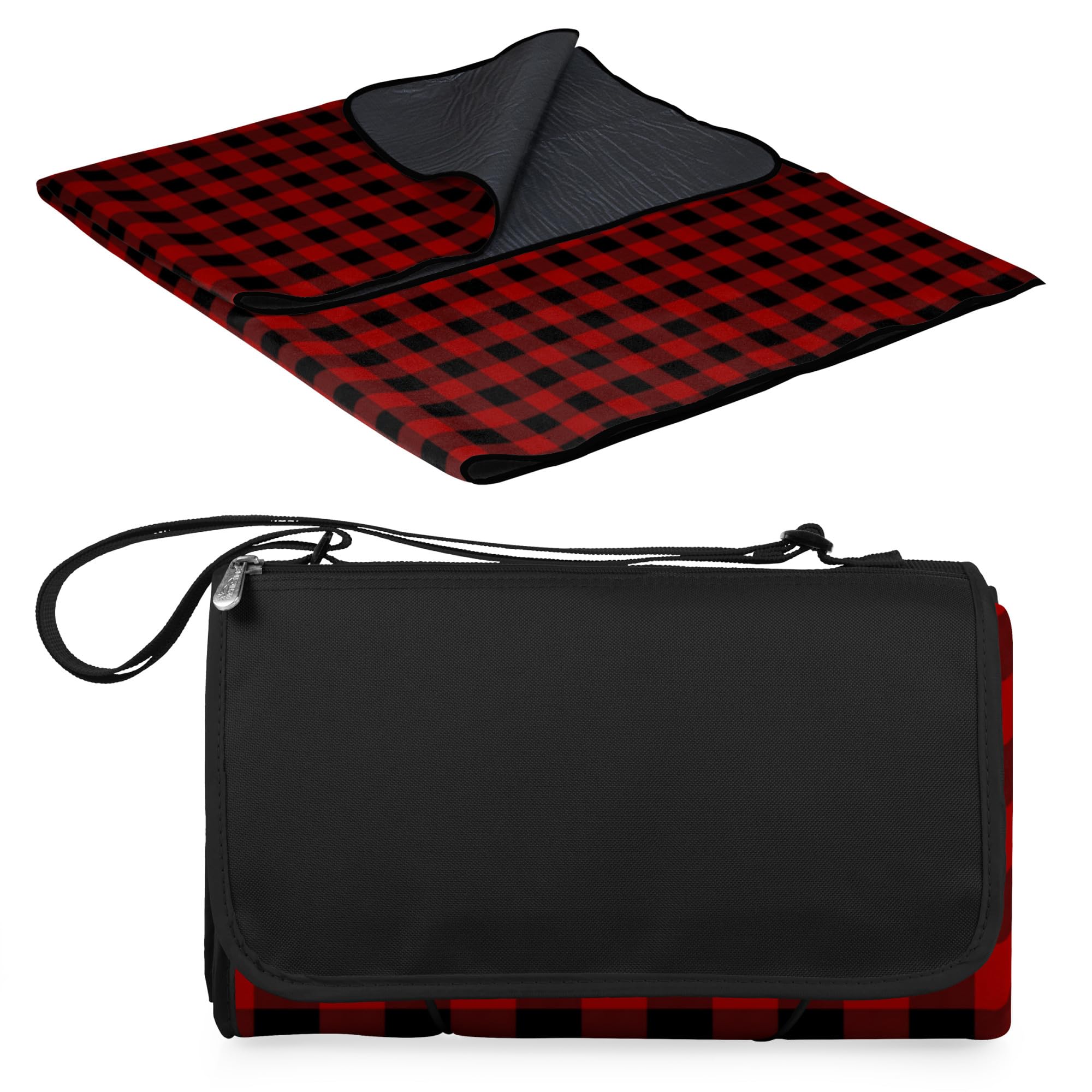 Picnic Time ONIVA Blanket Tote XL folded into a portable carry tote for easy transport.