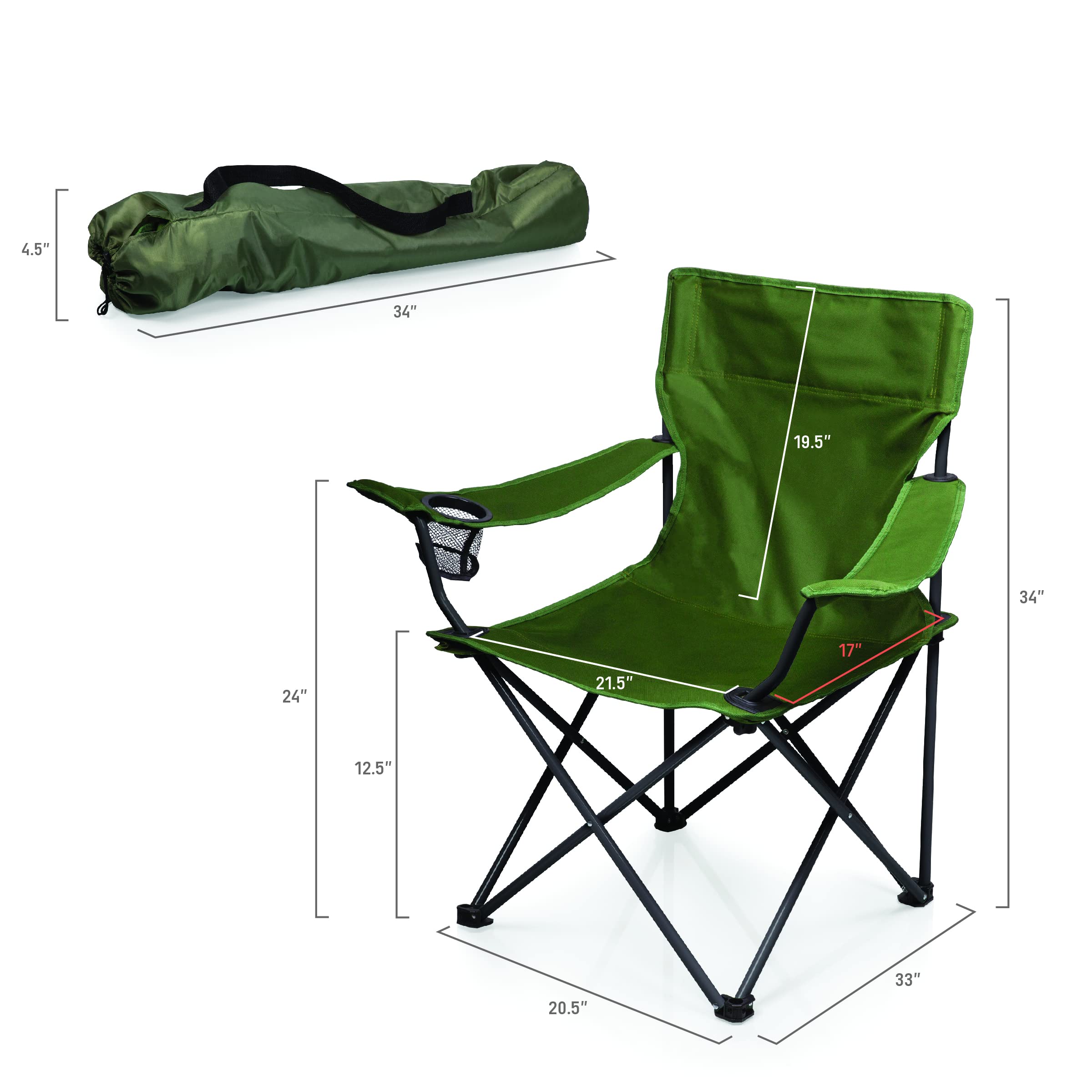 PICNIC TIME PTZ Camp Chair beach-ready with mesh cup holder.