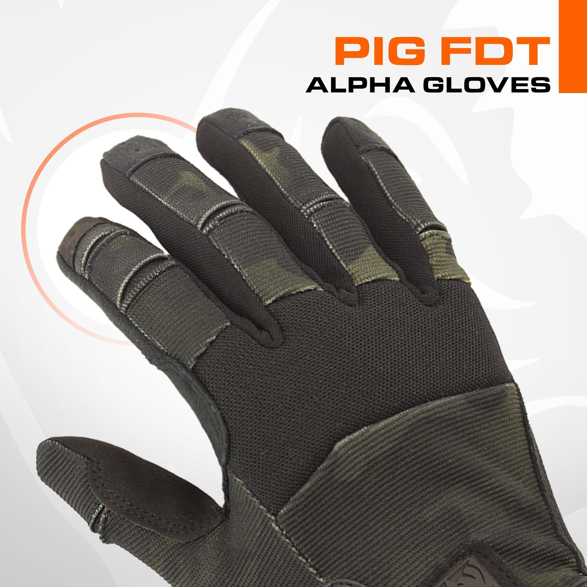 PIG Alpha gloves palm close-up highlighting single-layer palm for control.