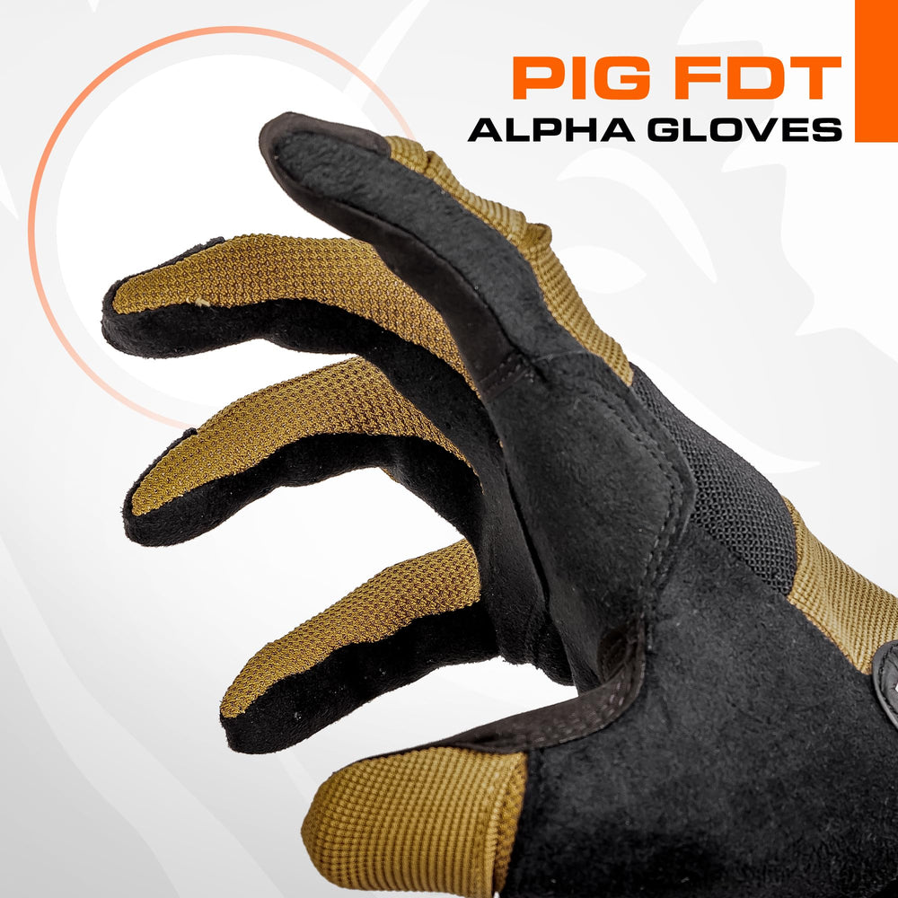 PIG Alpha gloves touchscreen index and thumb demonstrate device compatibility.