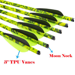 Pinals Archery carbon bolt close-up with 3-inch TPU vanes for stability.