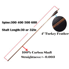 Pinals Archery traditional arrows with 30-inch carbon shafts for durability and consistency.