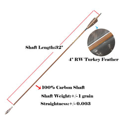Pinals turkey feather fletching provides natural stabilization for smooth air flow.