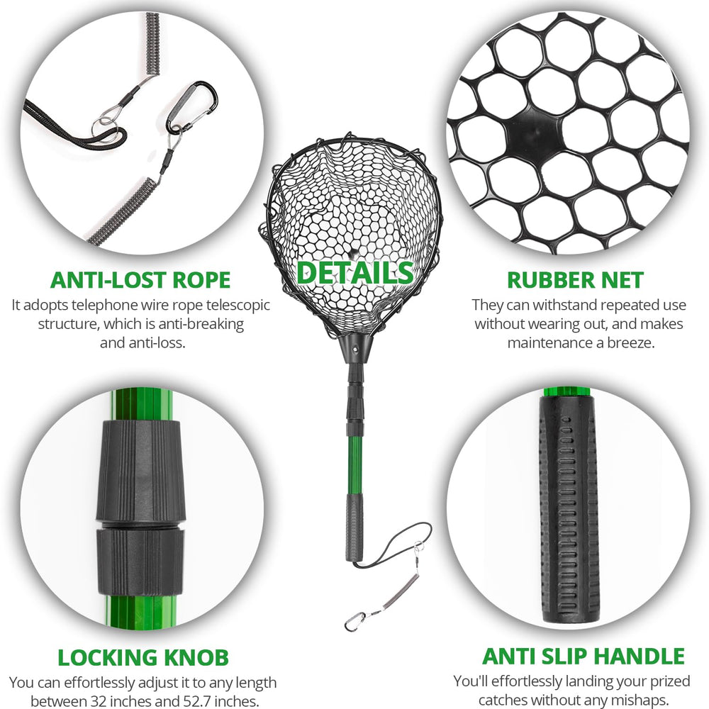 PinbWD telescoping net handle grip shown for comfortable retrieval.