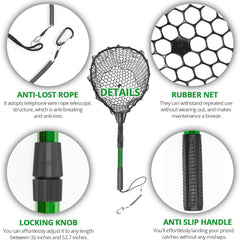 PinbWD telescoping net handle grip shown for comfortable retrieval.