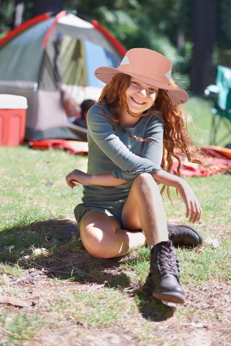 Outdoor activities with pink kid sun hat