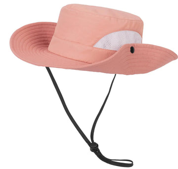 Packable pink sun hat fits into a backpack for kids