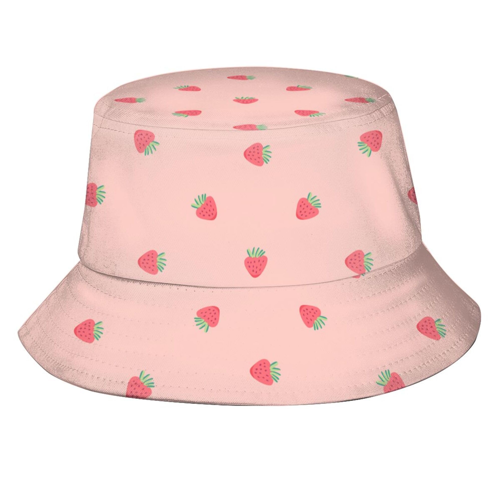 Pink strawberry background unisex bucket hat - front view
