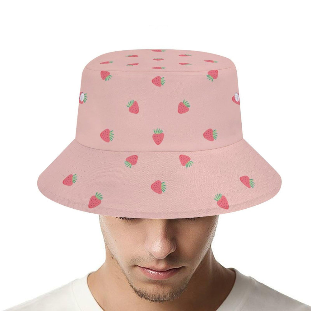 Close-up of strawberry print on hat