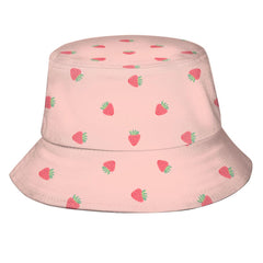 Pink Strawberry Background Unisex Bucket Hat front view