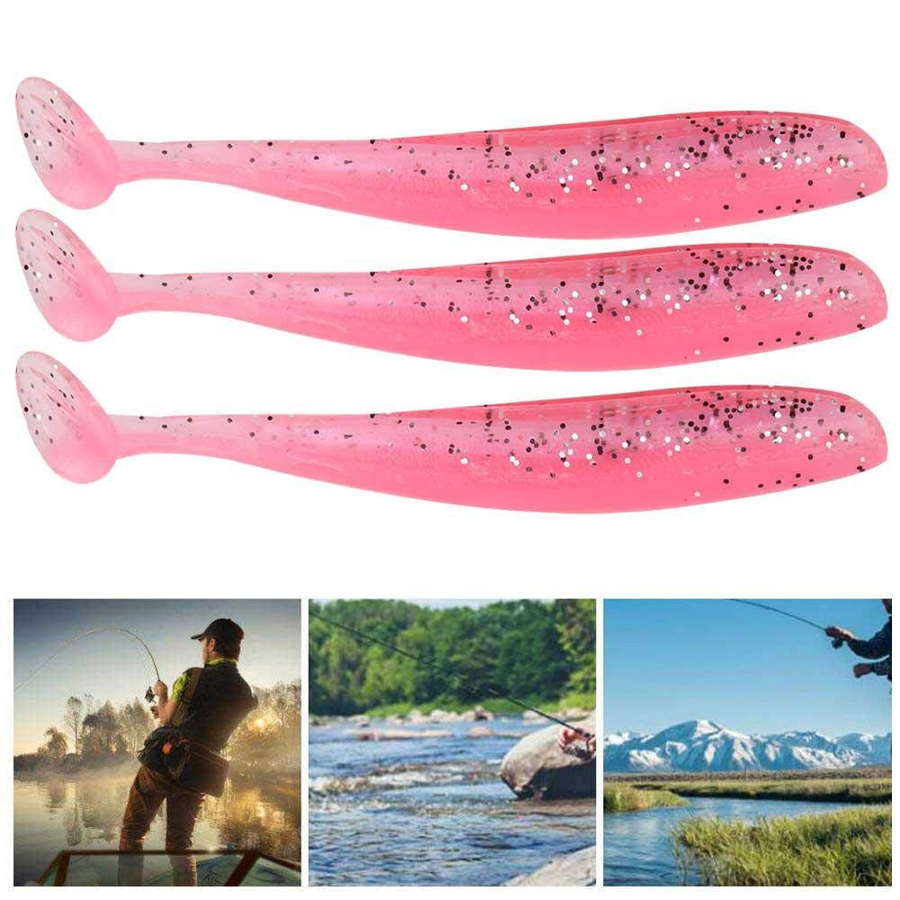 Close-up of pink paddle-tail design for bass and trout
