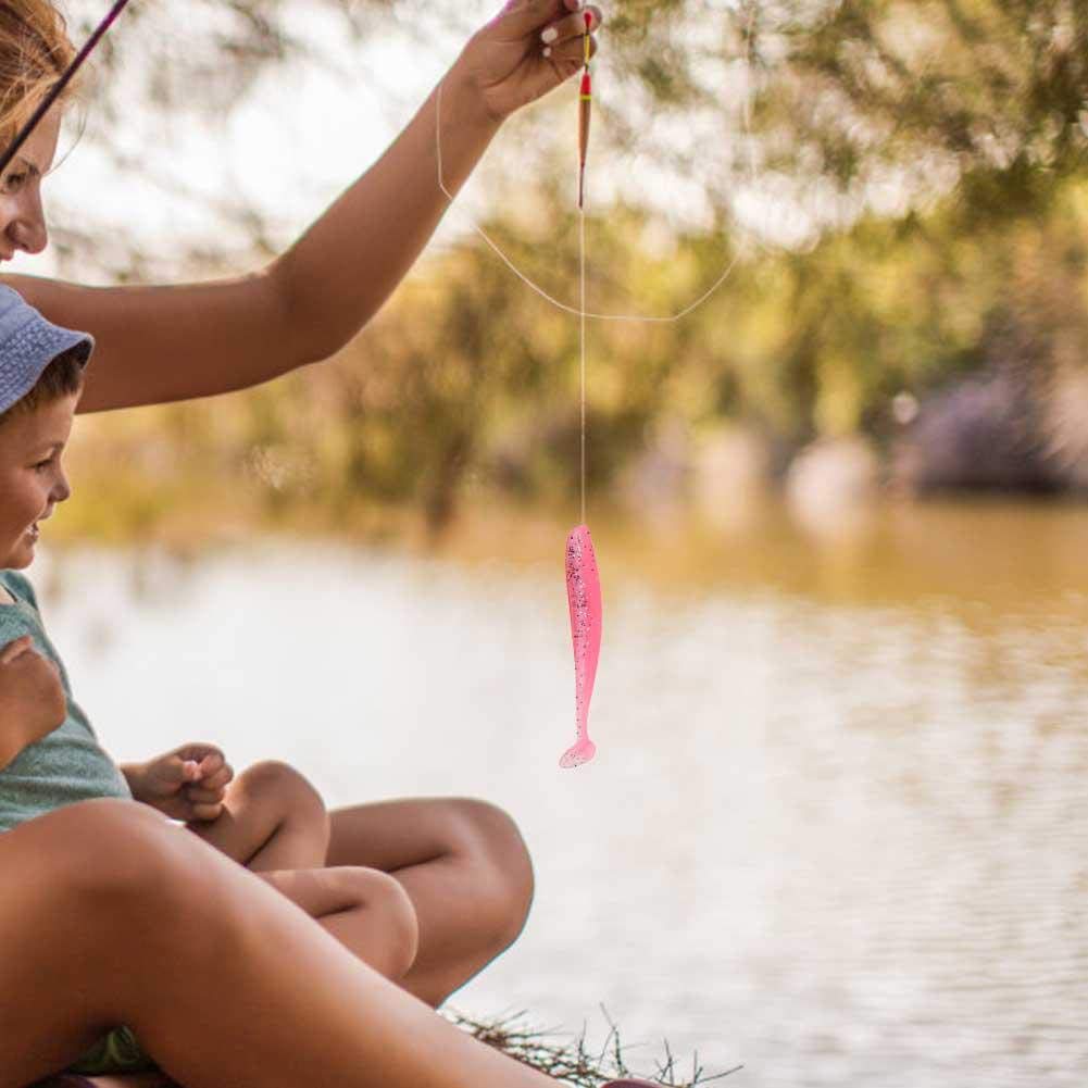 Sequin-reflective pink soft lure attracting fish