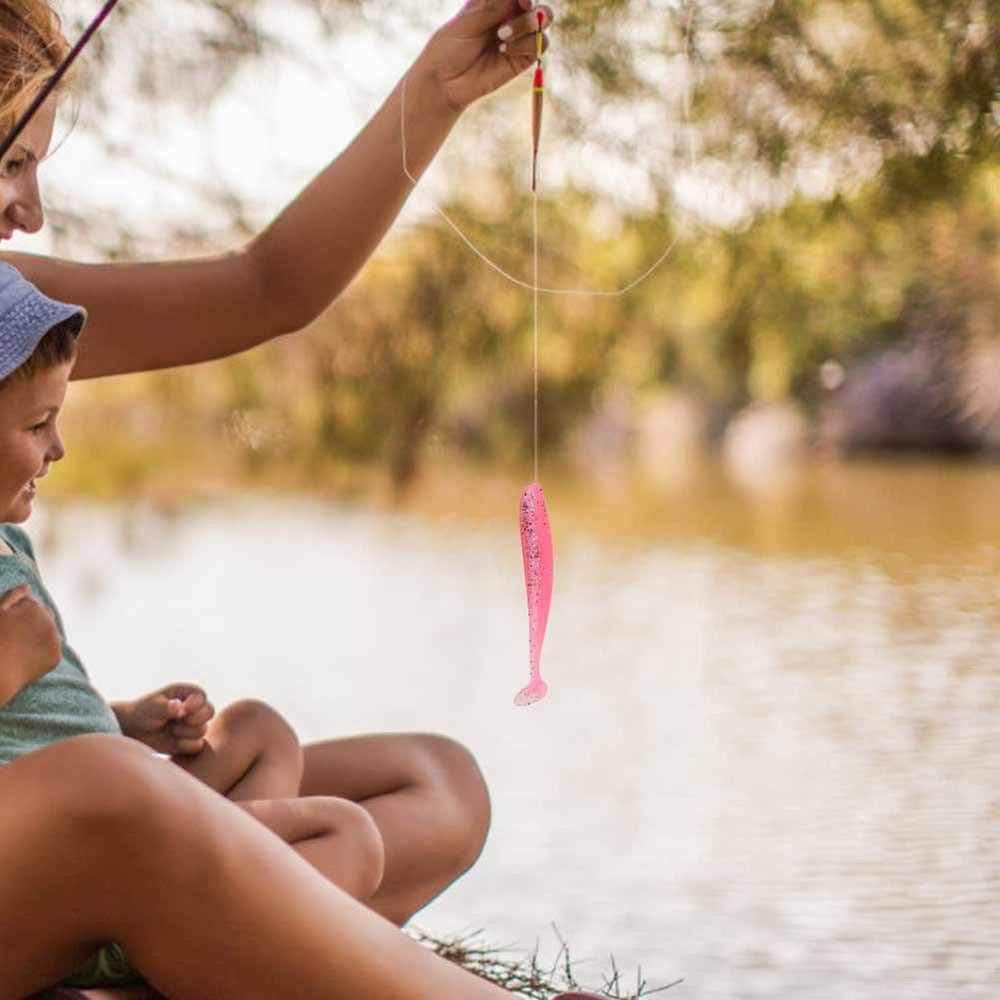 Sequin-reflective pink soft lure attracting fish