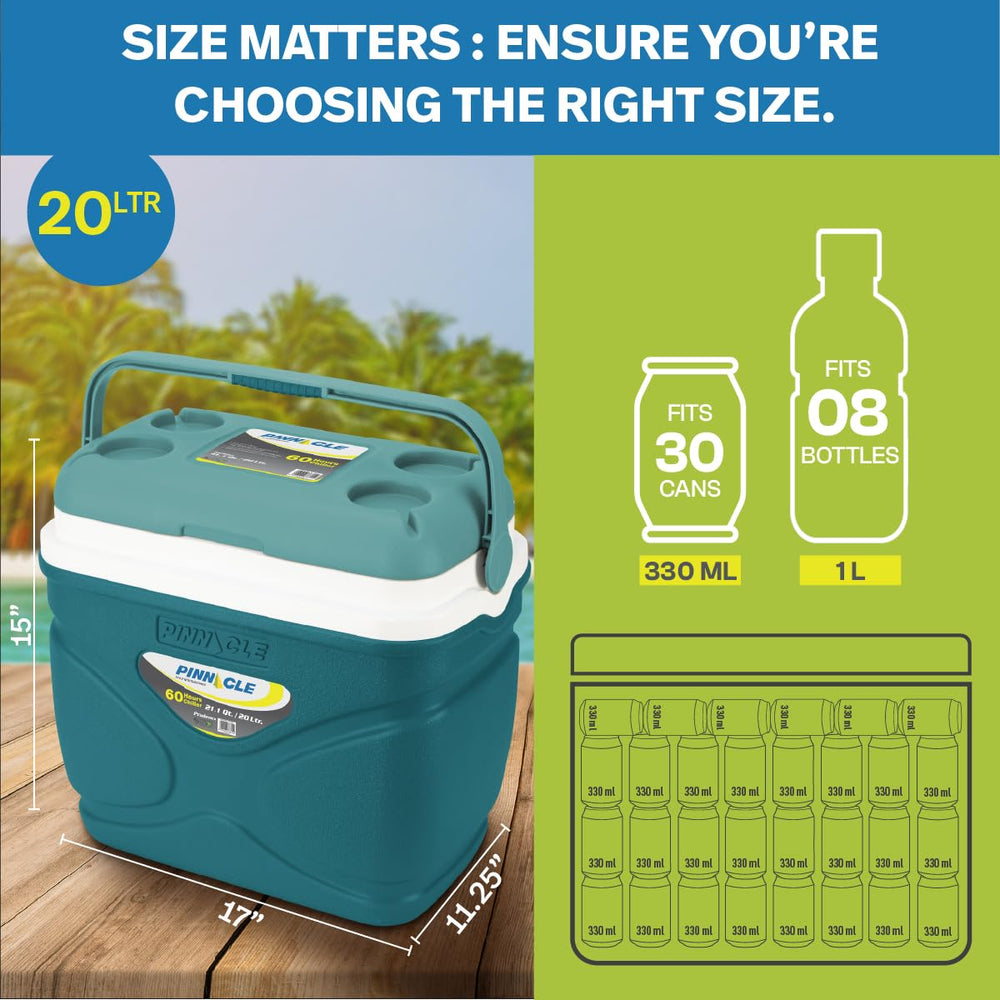 Pinnacle 20-liter insulated cooler box with swing handle for easy transport