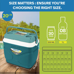 Pinnacle 20-liter insulated cooler box with swing handle for easy transport
