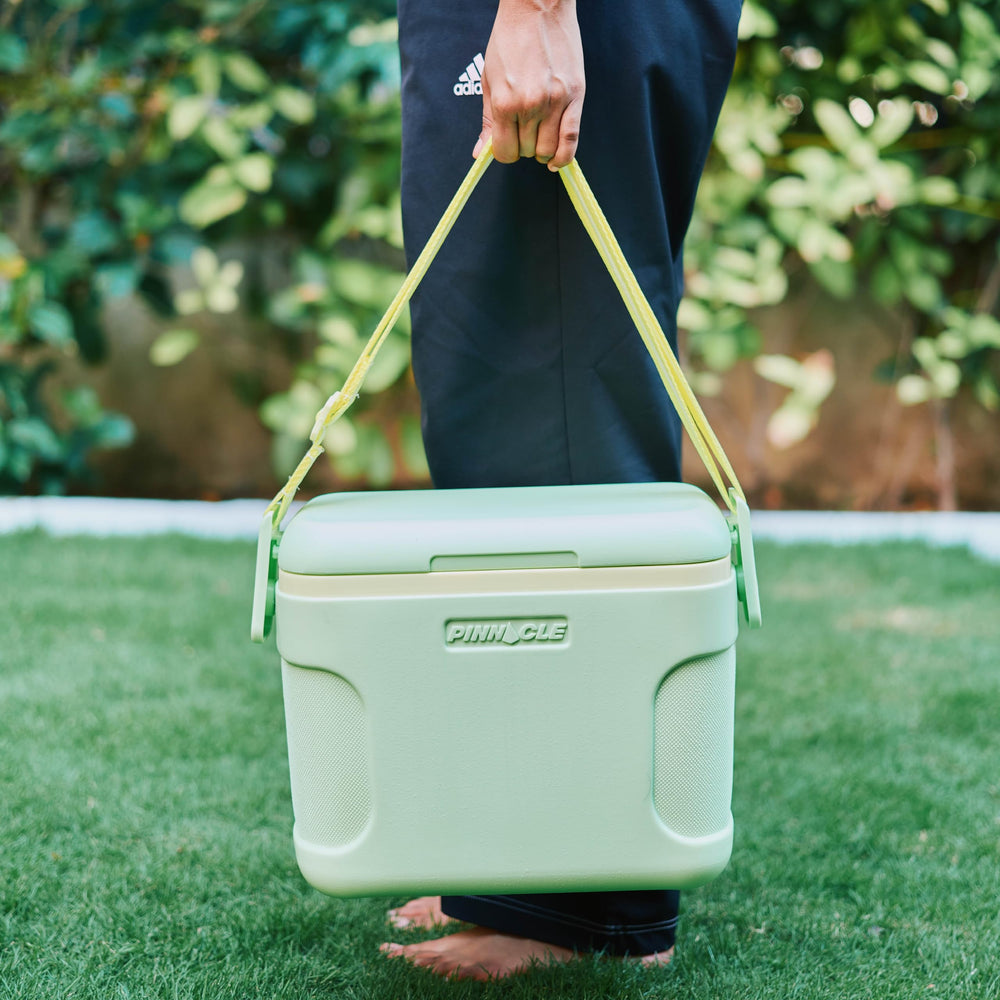 Pinnacle 8.5Qt Mini Cooler adjustable shoulder strap enables hands-free carrying.