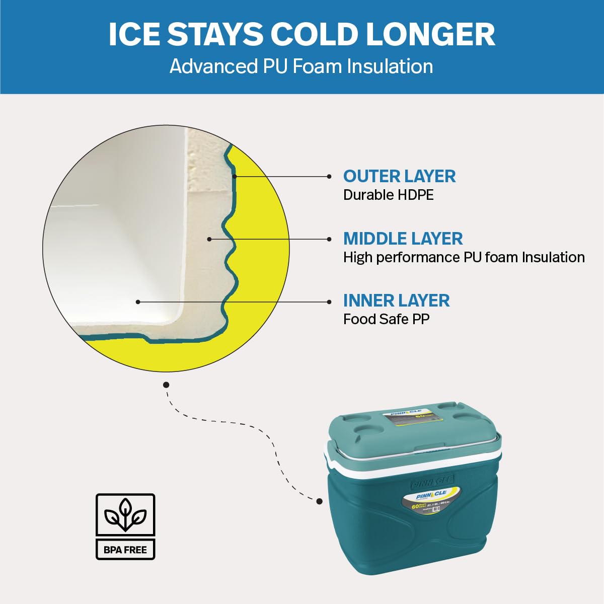 Pinnacle heavy-duty outdoor cooler box ready for rugged trips and family picnics