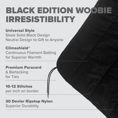 Pinnacle Mercantile Black Edition Woobie fabric close-up, durable outer with soft batting for insulation.