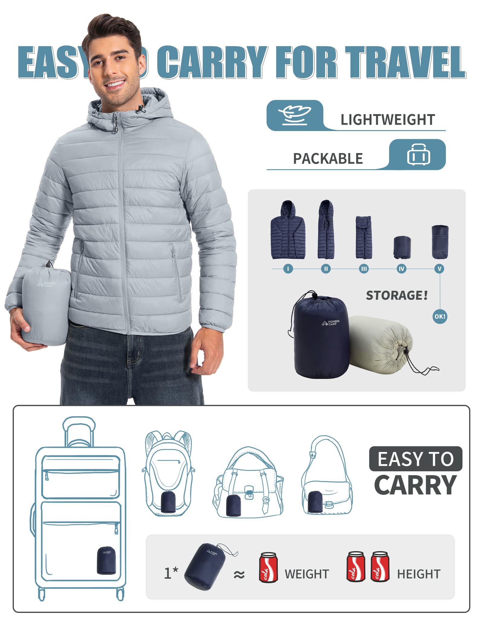 Pioneer Camp puffer jacket back view highlights full-coverage warmth and wind protection.