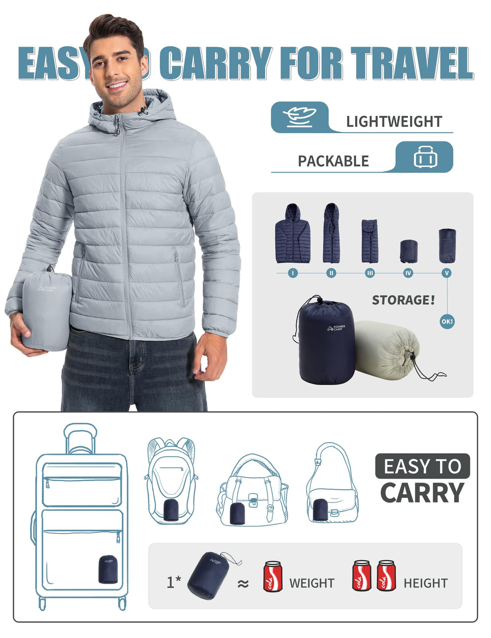 Pioneer Camp puffer jacket hood detail for wind protection and cozy feel