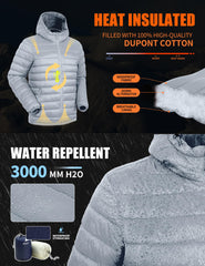 Pioneer Camp puffer jacket hooded front demonstrates weather-ready warmth on blustery days.