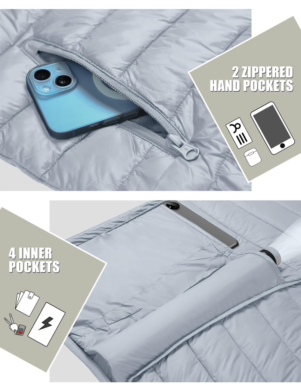 Pioneer Camp puffer jacket inner pockets layout for travel essentials
