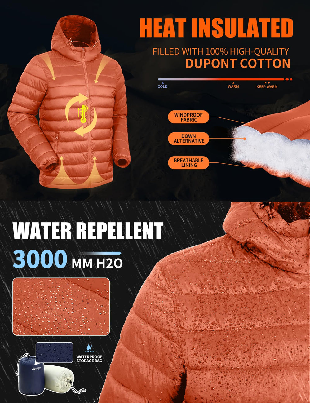 Pioneer Camp Puffer Jacket water-resistant fabric keeps core dry during light rain.