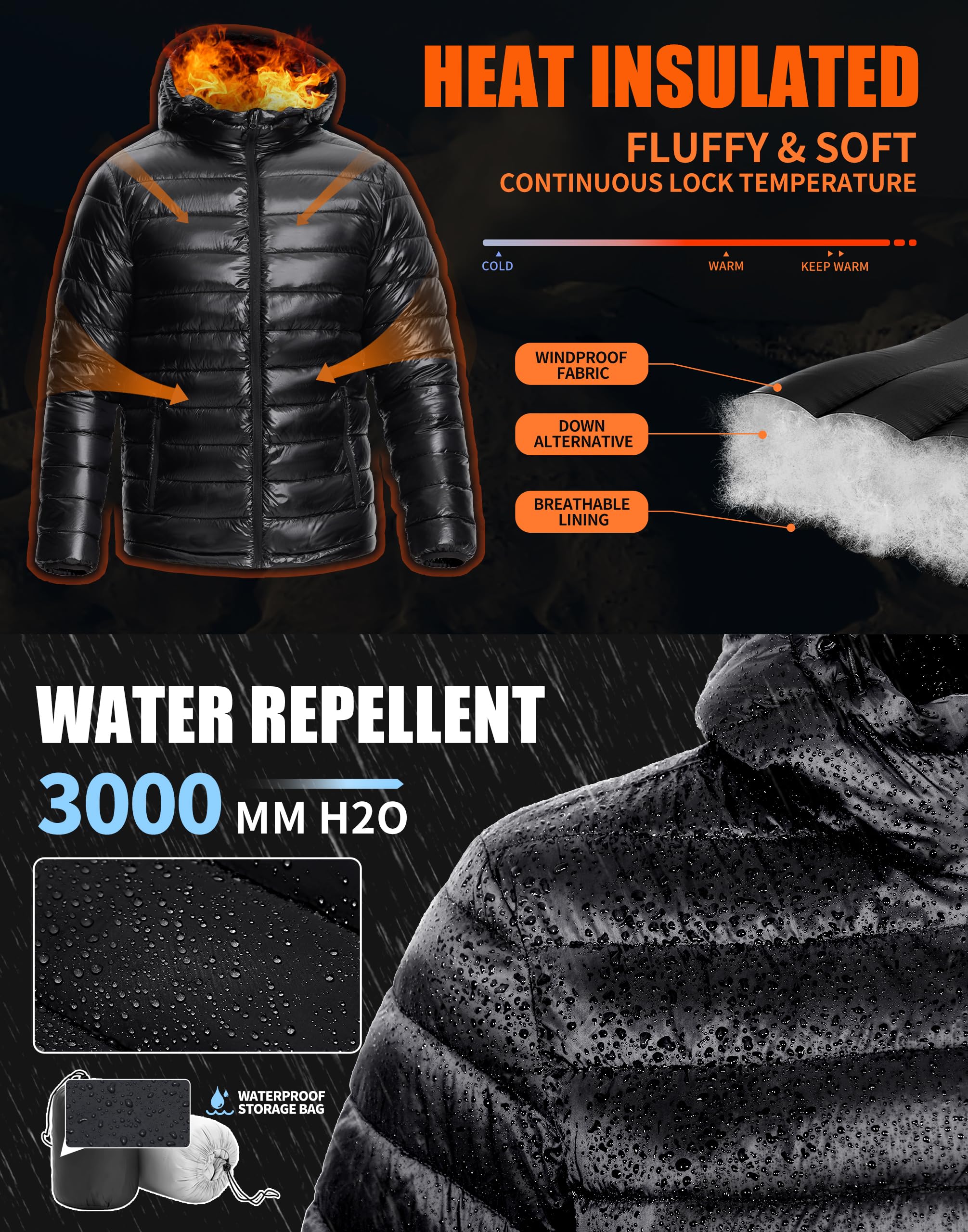 Pioneer Camp puffer jacket water-resistant coating protects against light rain.