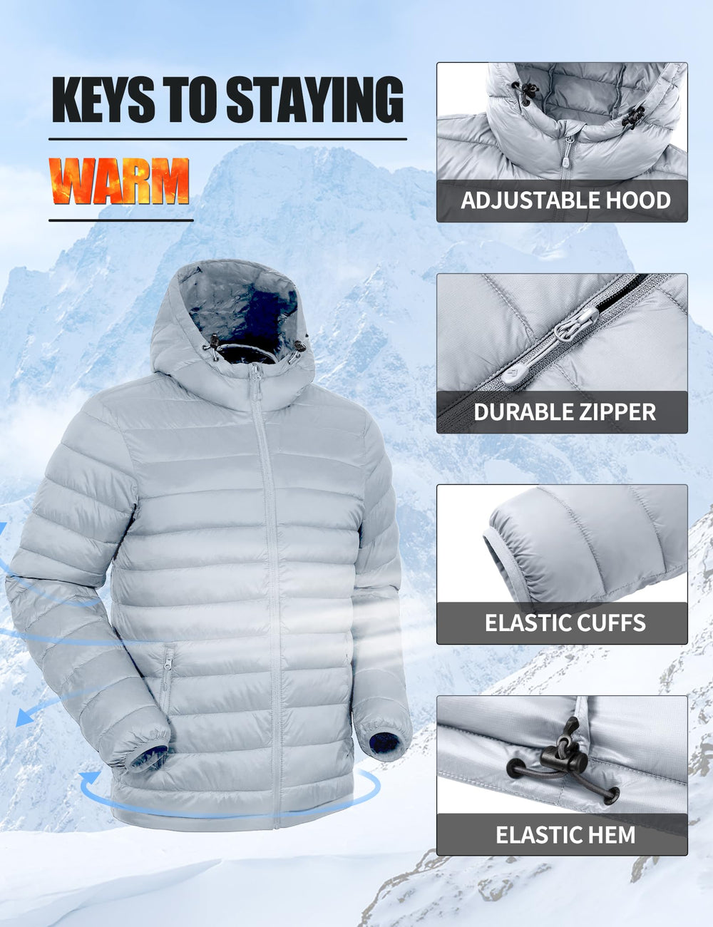 Pioneer Camp puffer jacket windproof cuffs demonstrate secure fit in gusts