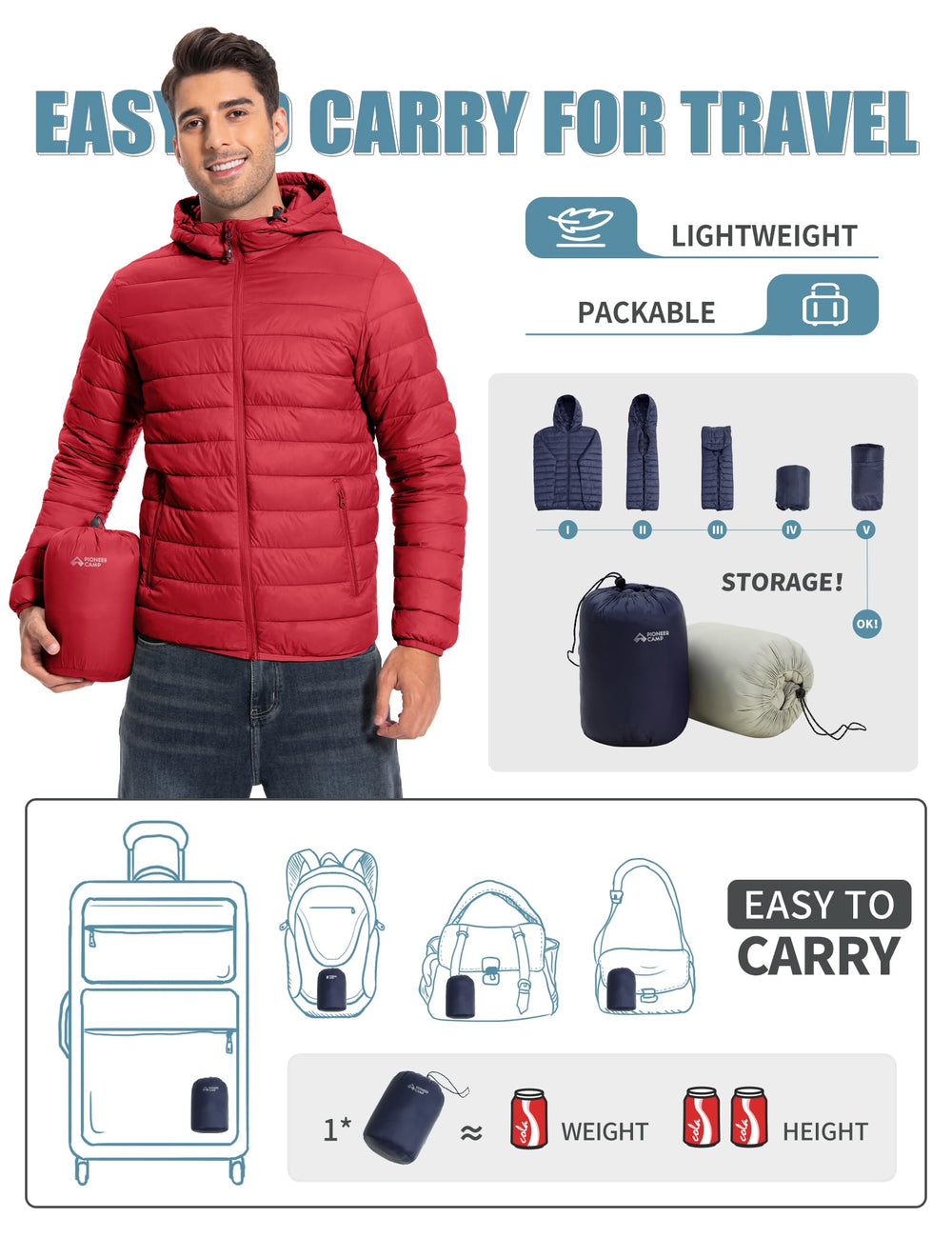 Pioneer Camp Puffer Packable in Bag demonstrates compact warmth for travel.