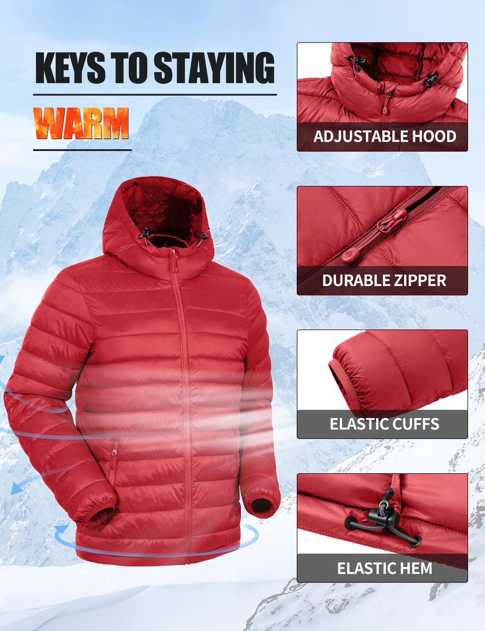 Pioneer Camp Puffer Windproof Cuffs and Hem seal warmth in windy conditions.