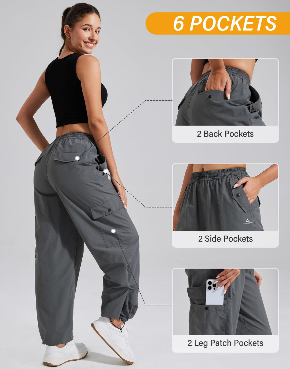 Pioneer Camp grey parachute pants perfect for travel and all-season exploration