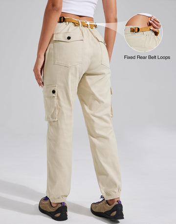 Pioneer Camp women's stretchy cargo pants back pockets detail emphasizing secure storage