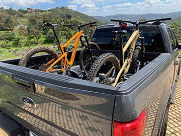 Pipeline Racks 3-Bike Truck Bed Rack front view shows rust-resistant aluminum frame for truck use