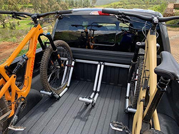 Pipeline Racks 3-Bike Truck Bed Rack side view demonstrates full-size truck compatibility