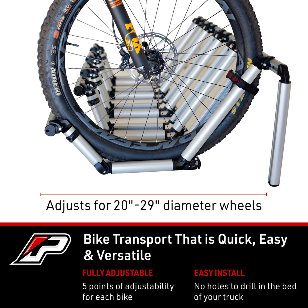 Pipeline Racks front-tire-removal-free loading demonstrates quick, tool-free mounting.