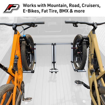 Pipeline Racks two-bikes-forward-one-rear-facing shows efficient organization during transport.